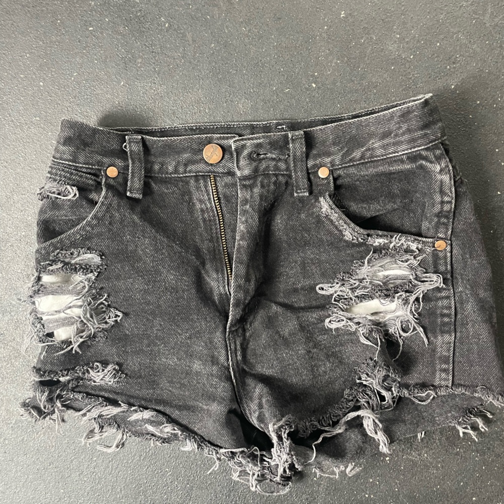 Faded black custom vintage wrangler jean shorts